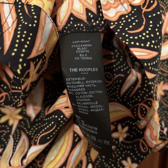 The Kooples Top Black Coral Pattern Short Sleeve Funky Retro Button Down Shirt - Picture 8 of 10